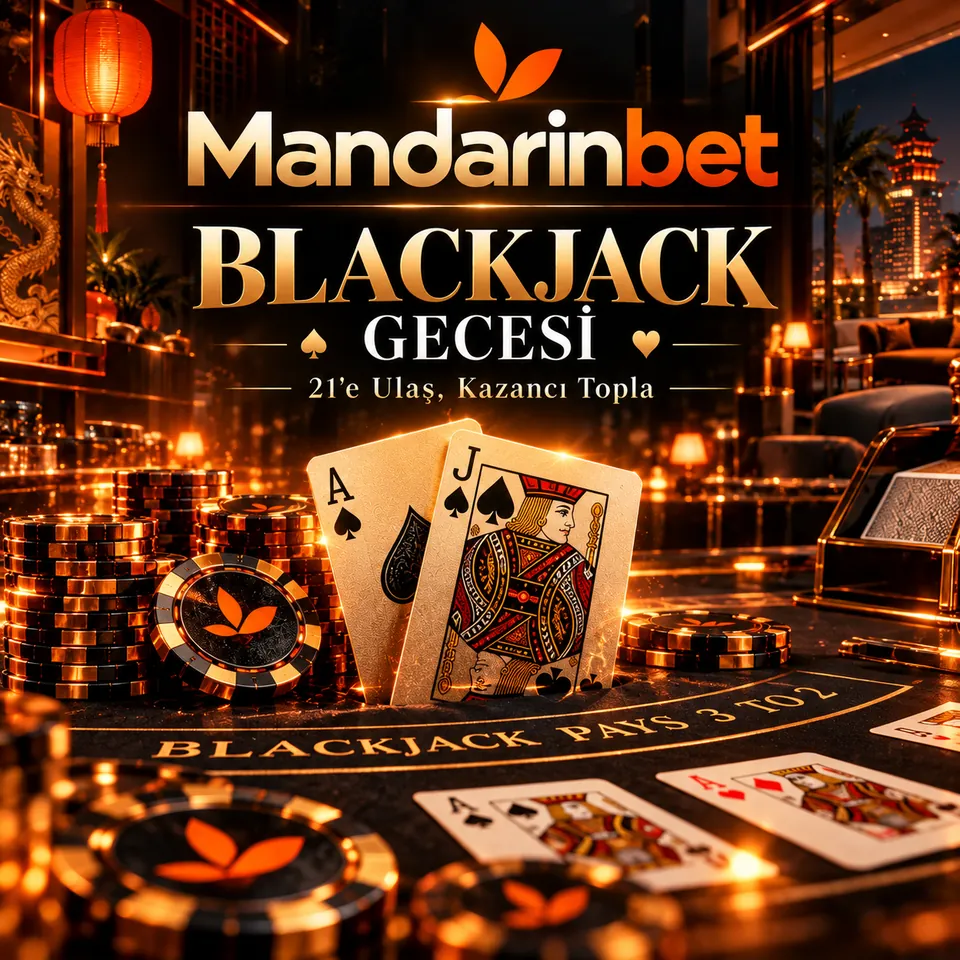 Mandarinbet blackjack görseli: as ve vale kartları, fişler ve oyun masası