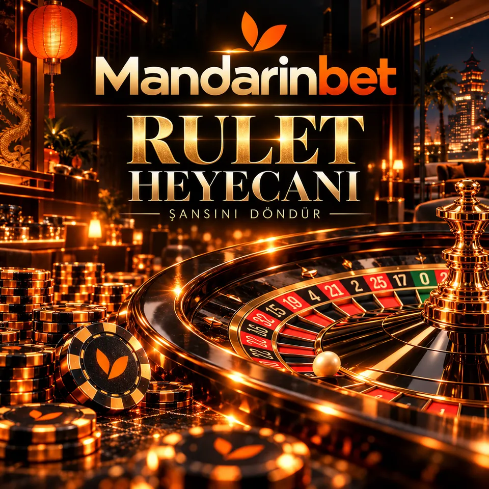 Mandarinbet rulet görseli: altın rulet çarkı, fişler ve beyaz top